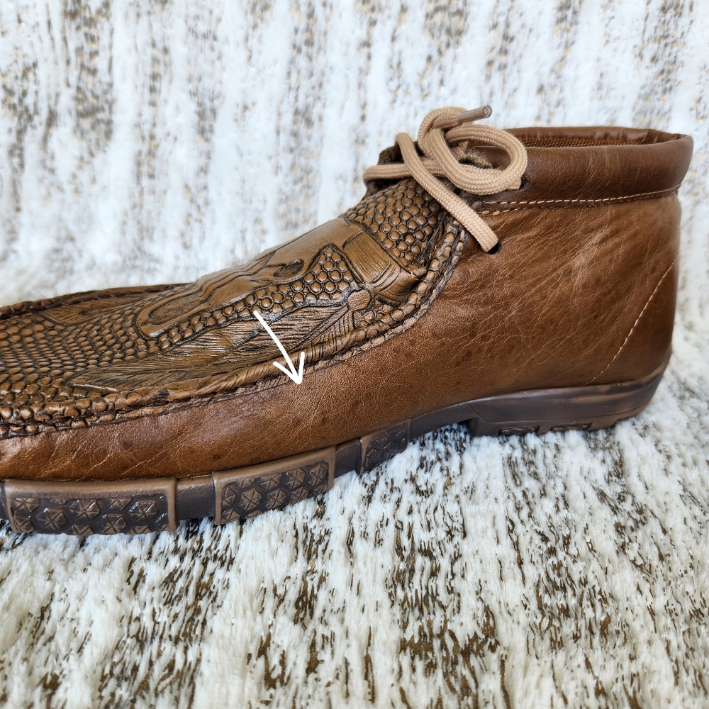 Reywelt Western Chukka Boot Loafer Brown Leather Steer Head | Men's Size 8 - Picture 12 of 14